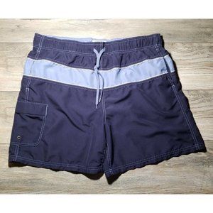 High Sierra Mens Large 38" to 42" Wide Stripe Swim Trunks Board Shorts Dark Blue